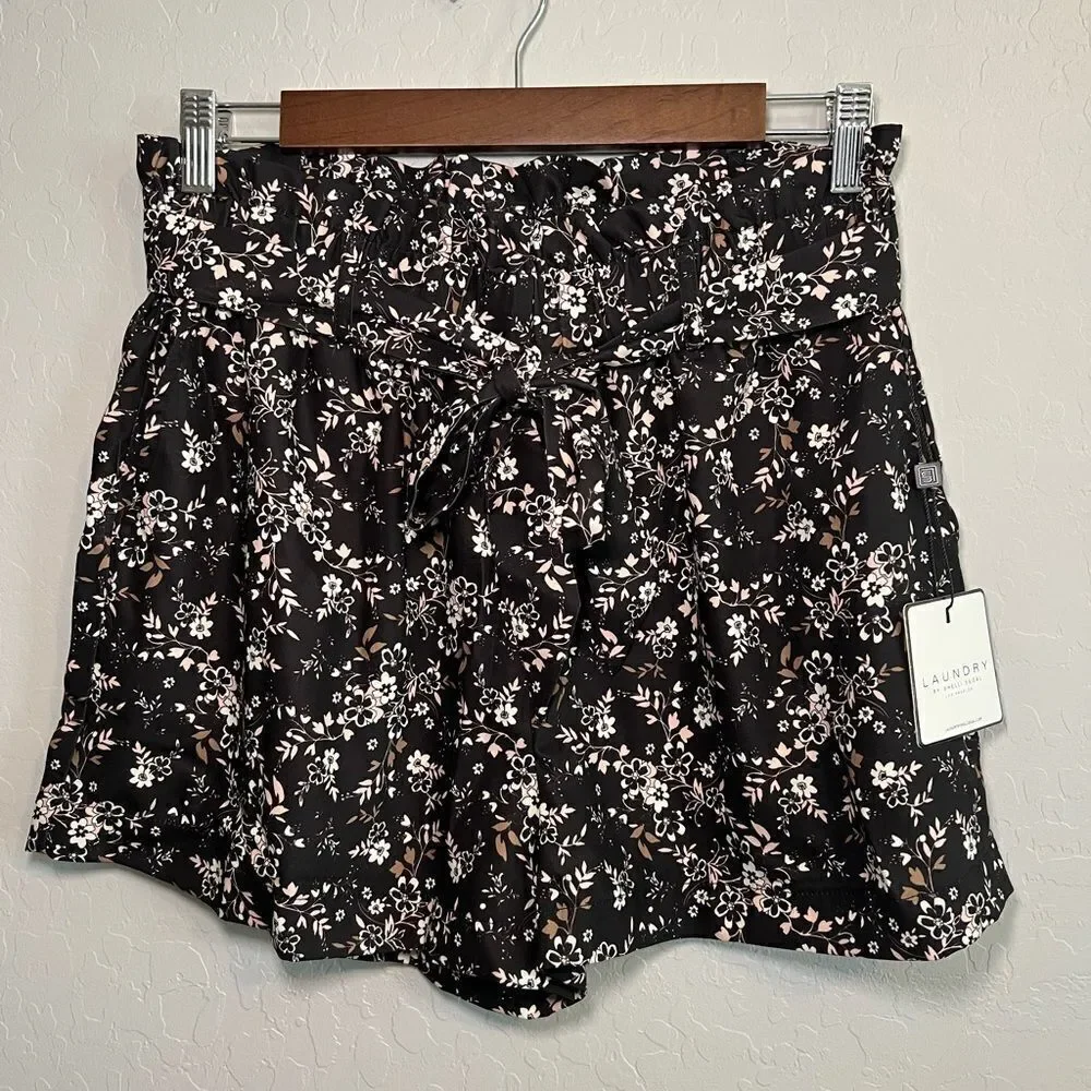 LAUNDRY by Shelli Segal Peach Floral Paper Bag Waist Shorts Size Small